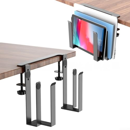 Punch Laptop-Aufbewahrungsregal aus Aluminiumlegierung mit kühlendem Luftstrom und Ladehalterung, Mehrzweck-Tablet-Ständer für Schreibtische in Klassenzimmern und Hotels (Schwarz-2) von QOXEZY