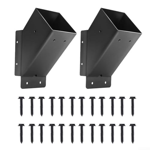 QOXEZY 2 Stück 45-Grad-Pergola-Halterungs-Set, Karbonstahl, wetterbeständig, schwarze Beschichtung für Pavillon, Outdoor-Gartenstrukturen, einfache Installation, vorgebohrte Löcher (2 Stück) von QOXEZY