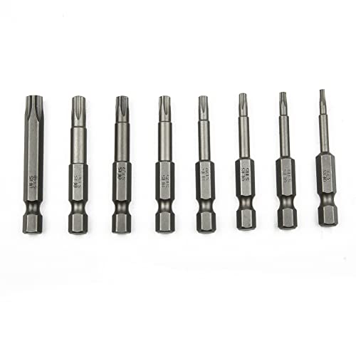 QOXEZY 8-teiliges 50 mm 5-Punkt-Torx-Antriebs-Bit-Set, Drehbohrer und Schraubendreher-Zubehör, Sechskantschaft, Elektro-Schraubendreher-Bit-Set, Elektrowerkzeuge mit Mittelloch, T8-T40 von QOXEZY