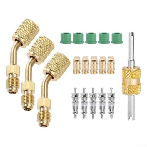 R410a Adapter-Ventilkernentferner-Set für Split-HLK- und Kältetechnik, mit Schnellverbindungs-Messing-Adaptern und Ventilkernentfernungswerkzeugen von QOXEZY
