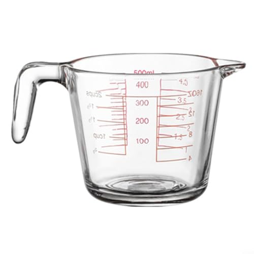 Robuster Glas-Messbecher, 500 ml, hitzebeständig, Küchen-Backwerkzeug mit leicht ablesbaren Markierungen und präzisem Ausgießer zum Kochen von Flüssigkeiten von QOXEZY