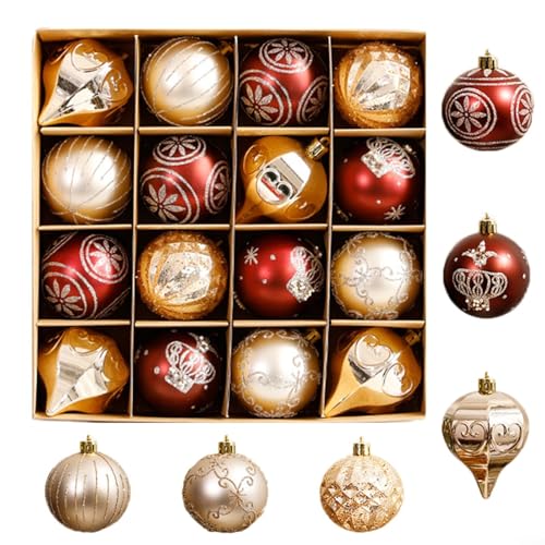 Rot und Gold Christbaumkugel-Set Xmas Ball Dekorationen Urlaub Ornamente Festliche hängende Dekorationen für Weihnachtsbaum Party Home Decor (12 Stück) von QOXEZY