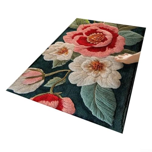 Rutschfeste Badematte mit Blumenmuster aus Kaschmirimitat für luxuriösen Komfort und Stil (3) von QOXEZY