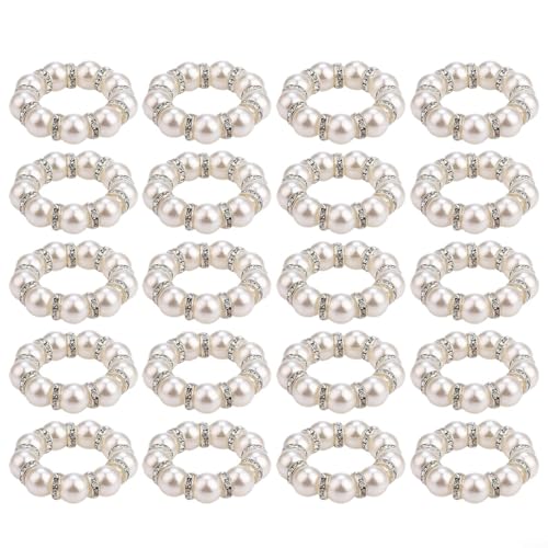 Serviettenringhalter mit Perlen, runde Perlen, Tischdekoration, Hochzeit, Party, Esszimmer, Zubehör, Weiß mit Strasssteinen, 4 cm Innendurchmesser, 20 Stück Serviettenringhalter mit Perlen, runde Perlen, Tischdekoration, Hochzeit, Party, Esszimmer, Zubehör, Weiß mit Strasssteinen, 4 cm Innendurchmesser, 20 Stück von QOXEZY
