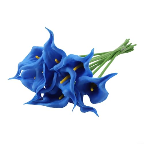 Set mit 10 künstlichen Calla-Lilien für Heimdekoration, 34 cm, verschönern Sie jeden Raum mit eleganten Designs (Königsblau) von QOXEZY