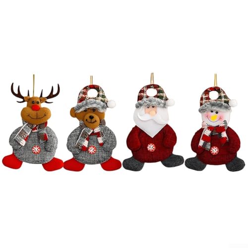 Set mit 4 Weihnachts-Stoffanhängern, hängende Puppen, Ornamente mit Schneemann, Hirsch, Bär und älteren Menschen, für Baumschmuck von QOXEZY