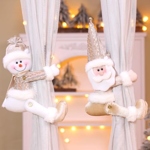 Set mit weihnachtlichen Vorhang-Raffhaltern mit Weihnachtsmann- und Schneemann-Designs, entworfen für festliche Dekoration und Vorhangstütze Set mit weihnachtlichen Vorhang-Raffhaltern mit Weihnachtsmann- und Schneemann-Designs, entworfen für festliche Dekoration und Vorhangstütze von QOXEZY