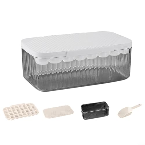 Silikon-Eiswürfelbox mit Deckel, Press-Typ, einfacher Entriegelungsmechanismus, auslaufsicher, spülmaschinenfest, stapelbar, einzigartige Eisformen für Zuhause, Bar, Partys (weiß) von QOXEZY