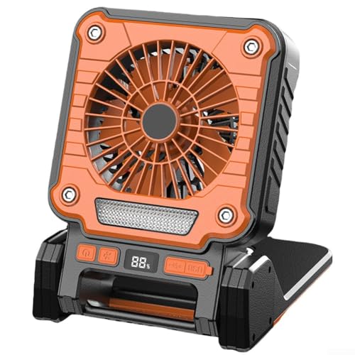 Solarlampe und Ventilator für Camping, USB-Aufladung, einstellbarer Luftstrom, perfekt für den Außenbereich (Orange) von QOXEZY