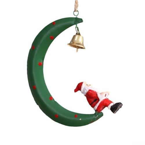 Weihnachtsbaum hängender Mond Weihnachtsmann Ornament mit Rentier und Glocke für Urlaub drinnen und draußen (grün) von QOXEZY