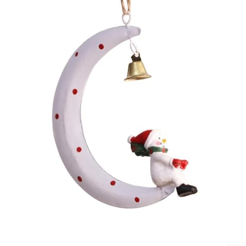 Weihnachtsbaum hängender Mond Weihnachtsmann Ornament mit Rentier und Glocke für Urlaub drinnen und draußen (weiß) von QOXEZY
