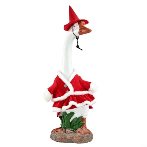 Weihnachtsgans-Outfit Weihnachtsmann-Kostüm für 58,4 cm Veranda-Gänsedekoration, rot-weißes Fleece mit Hut und Spielzeugsack, Urlaubs-Gartendekoration (Weihnachtskleider) von QOXEZY