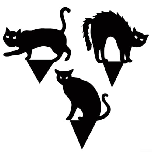 Wetterbeständige Gartendeko Schwarze Katze Silhouette für festliche Halloween-Atmosphäre (B) von QOXEZY