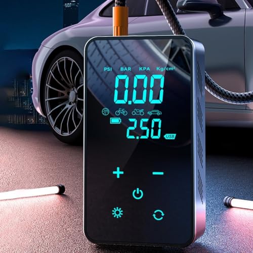 Wiederaufladbarer Reifenfüller mit Manometer und LED-Leuchten für sichere Nachtnutzung (kabellos) von QOXEZY