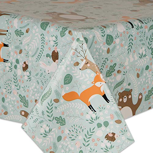 QPC Direct Woodland Fox and Friends PVC-Wachstuch-Tischdecke, Vinyl-Tischdecke (140 x 200 cm, rechteckig) von QPC Direct