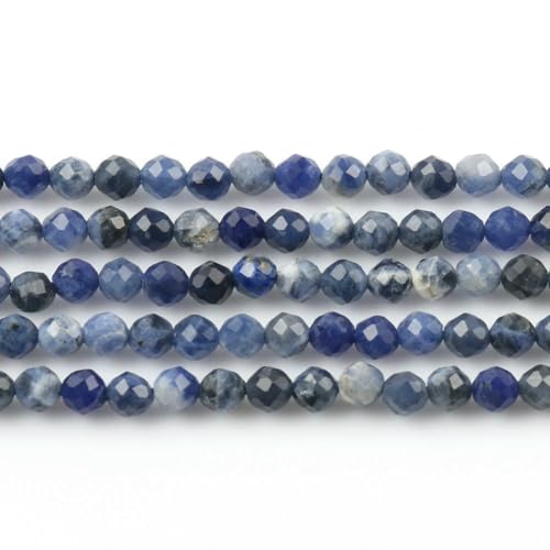2 3 4,0 mm natürliche facettierte Citrin-Opal-Jade-Onyx-Edelsteinperlen, runde Mineralperlen zur Schmuckherstellung, DIY-Armbandzubehör, Blauer Sodalith_a-4,0 mm (ca. 91 Stück) von QPFNEI