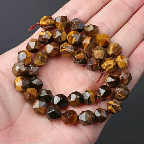 45 Arten Tigerauge Steinperle Natur Gelb Cabochon Rund Facettiert Quadrat Lose Perlen Passform Modeschmuck Herstellung Handarbeit Lieferung-Nr. 26 10mm von QPFNEI