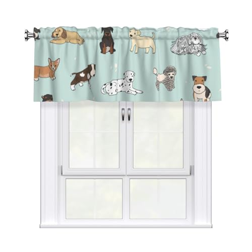 QPIPGER Moderner Vorhang mit Hundemotiv, 137,2 x 45,7 cm, Küchenfenstervolant mit Stangentasche, Fensterbehandlung von QPIPGER