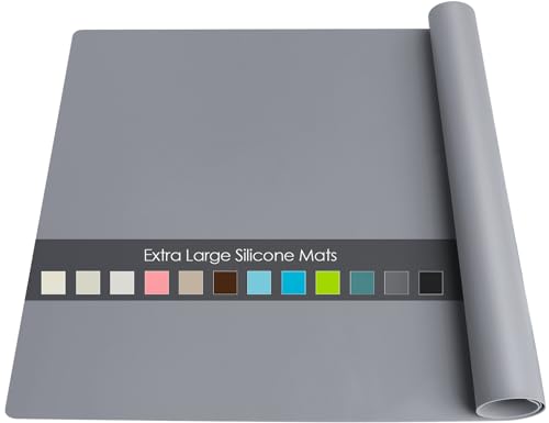 Extra große Silikon-Tischmatte, echtes lebensmittelechtes Silikon-Matte zum Basteln, Kinder-Tischset, Schreibtisch, Arbeitsplatte, wasserdichter Schutz, Rollen, Teigunterlage (dunkelgrau) von QPIX DIGITAL