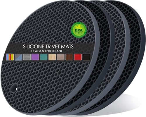 Silikon-Untersetzer für heiße Töpfe und Pfannen Untersetzer Matte für heiße Gerichte 4er Set, hitzebeständig, langlebig, flexibel, leicht zu waschen und zu trocknen, Dunkelgrau Silikon-Untersetzer für heiße Töpfe und Pfannen Untersetzer Matte für heiße Gerichte 4er Set, hitzebeständig, langlebig, flexibel, leicht zu waschen und zu trocknen, Dunkelgrau von QPIX DIGITAL