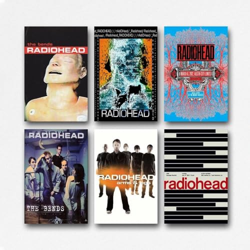 QPKNZNBAR A Set Of 6 Radiohead Poster Vintage Rock Band Music Posters Für Zimmer, Ästhetische Leinwand-Wandkunst, Schlafzimmer-Dekor 16x24inch(40x60cm) von QPKNZNBAR