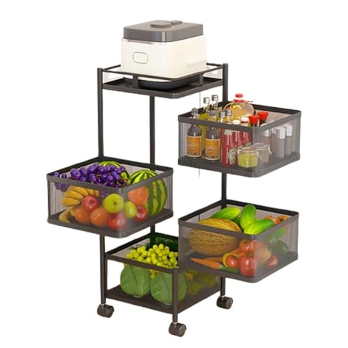QPKZ 4-stufiges rotierendes Metallküchenrollwagen-Aufbewahrungsgestell mit Rädern, bodenstehendes Küchenobstgemüse-Aufbewahrungs-Korbregal mit Rad, bewegliches Aufbewahrungsregal Black QPKZ 4-stufiges rotierendes Metallküchenrollwagen-Aufbewahrungsgestell mit Rädern, bodenstehendes Küchenobstgemüse-Aufbewahrungs-Korbregal mit Rad, bewegliches Aufbewahrungsregal Black von QPKZ