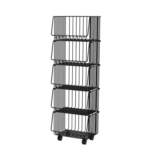 QPKZ Mehrschichtiger stapelbarer Draht Obst Gemüse Aufbewahrungs-Korb Organizer Stand auf Rad, 5-Ebenen-Küchen-Gemüse-Aufbewahrungswagen, Hochleistungs-Aufbewahrungsregal L QPKZ Mehrschichtiger stapelbarer Draht Obst Gemüse Aufbewahrungs-Korb Organizer Stand auf Rad, 5-Ebenen-Küchen-Gemüse-Aufbewahrungswagen, Hochleistungs-Aufbewahrungsregal L von QPKZ