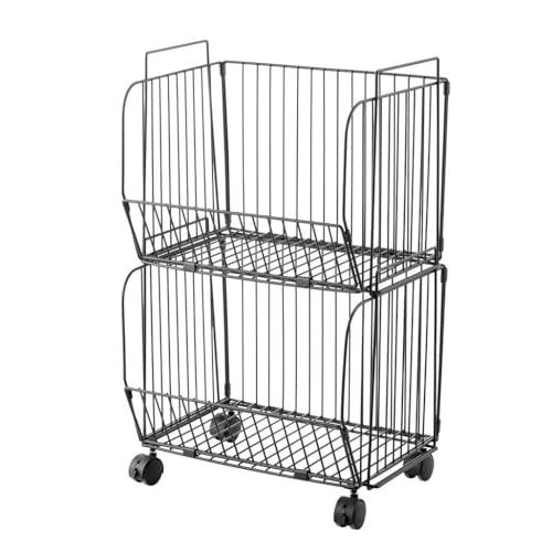 QPKZ Mehrschichtiger stapelbarer Draht Obst Gemüse Lagerung Korb Organizer Stand auf Rad, Küchenlagerkorb mit verstellbaren Anti-Rutsch-Füßen, Universalregal für die Küche 2 tier von QPKZ