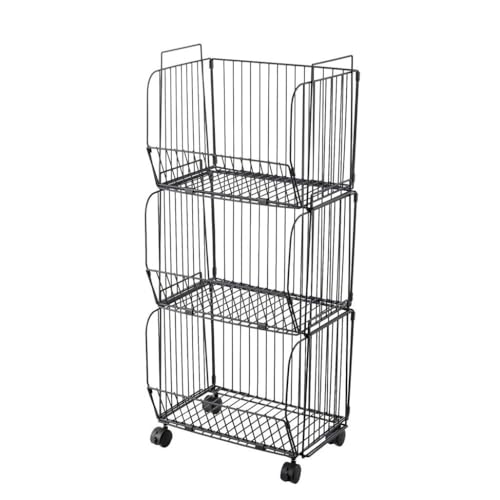QPKZ Mehrschichtiger stapelbarer Draht Obst Gemüse Lagerung Korb Organizer Stand auf Rad, Küchenlagerkorb mit verstellbaren Anti-Rutsch-Füßen, Universalregal für die Küche 3 tier QPKZ Mehrschichtiger stapelbarer Draht Obst Gemüse Lagerung Korb Organizer Stand auf Rad, Küchenlagerkorb mit verstellbaren Anti-Rutsch-Füßen, Universalregal für die Küche 3 tier von QPKZ