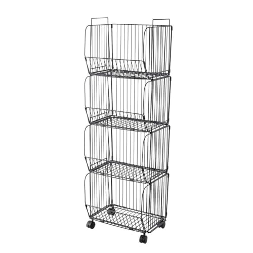 QPKZ Mehrschichtiger stapelbarer Draht Obst Gemüse Lagerung Korb Organizer Stand auf Rad, Küchenlagerkorb mit verstellbaren Anti-Rutsch-Füßen, Universalregal für die Küche 4 tier von QPKZ