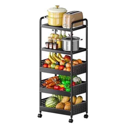 QPKZ Metallküchenwagen mit Rädern, Kohlenstoffstahl Küchen-Gemüse-Speicher mit Schubladen, robuste Bodenstehende Küchen-Gemüse-Speicher-Korb 5-Tier QPKZ Metallküchenwagen mit Rädern, Kohlenstoffstahl Küchen-Gemüse-Speicher mit Schubladen, robuste Bodenstehende Küchen-Gemüse-Speicher-Korb 5-Tier von QPKZ