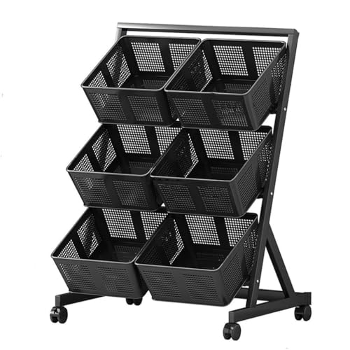 QPKZ Metallküchenwagen mit Rädern und abnehmbaren Körben, Küchen-Gemüselagerung mit Rädern, robuste Bodenstehende Küchen-Gemüselagerungskorb Black QPKZ Metallküchenwagen mit Rädern und abnehmbaren Körben, Küchen-Gemüselagerung mit Rädern, robuste Bodenstehende Küchen-Gemüselagerungskorb Black von QPKZ