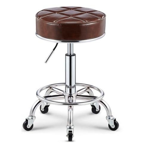 QPKZ PU-Leder Höhenverstellbar Rollhocker, Drehhocker Mit Rollen Arbeitshocker Massagehocker Medizinischer Stuhl Drehstuhl Bürohocker Sitzhocker Kücheocker Brown von QPKZ