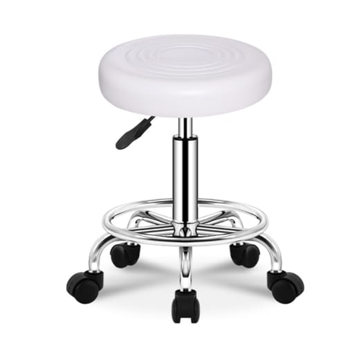 QPKZ PU-Leder Höhenverstellbar Rollhocker, Drehhocker Mit Rollen Arbeitshocker Massagehocker Medizinischer Stuhl Drehstuhl Bürohocker Sitzhocker Kücheocker White von QPKZ