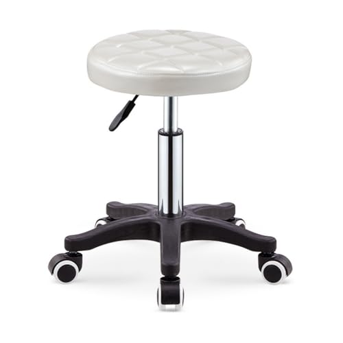 QPKZ PU-Leder Höhenverstellbar Rollhocker, Drehhocker Mit Rollen Arbeitshocker Massagehocker Medizinischer Stuhl Drehstuhl Bürohocker Sitzhocker Kücheocker White von QPKZ
