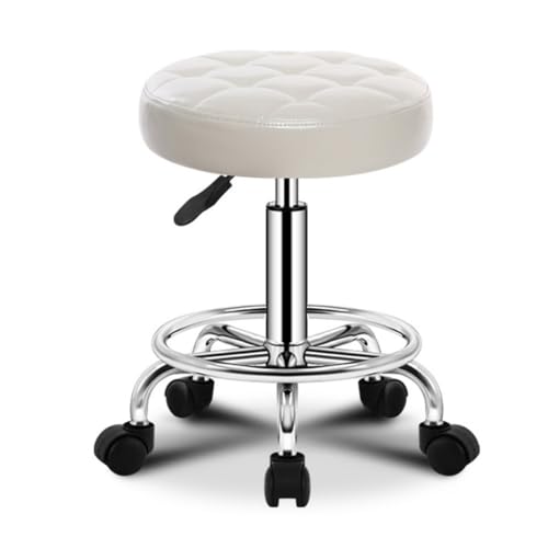 QPKZ PU-Leder Höhenverstellbar Rollhocker, Drehhocker Mit Rollen Arbeitshocker Massagehocker Medizinischer Stuhl Drehstuhl Bürohocker Sitzhocker Kücheocker White von QPKZ