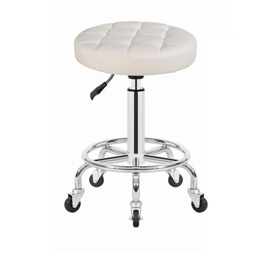 QPKZ PU-Leder Höhenverstellbar Rollhocker, Drehhocker Mit Rollen Arbeitshocker Massagehocker Medizinischer Stuhl Drehstuhl Bürohocker Sitzhocker Kücheocker White von QPKZ