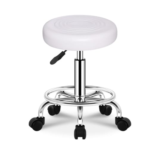 QPKZ PU-Leder Höhenverstellbar Rollhocker, Drehhocker Mit Rollen Arbeitshocker Massagehocker Medizinischer Stuhl Drehstuhl Bürohocker Sitzhocker Kücheocker White von QPKZ