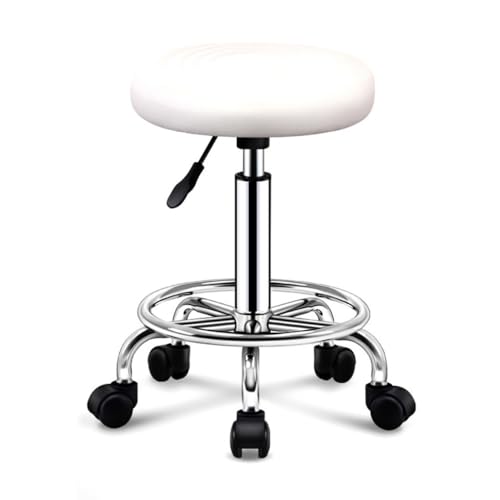 QPKZ PU-Leder Höhenverstellbar Rollhocker, Drehhocker Mit Rollen Arbeitshocker Massagehocker Medizinischer Stuhl Drehstuhl Bürohocker Sitzhocker Kücheocker White von QPKZ