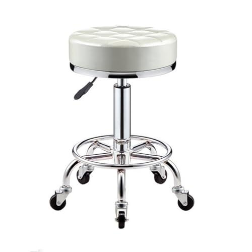 QPKZ PU-Leder Höhenverstellbar Rollhocker, Drehhocker Mit Rollen Arbeitshocker Massagehocker Medizinischer Stuhl Drehstuhl Bürohocker Sitzhocker Kücheocker White von QPKZ