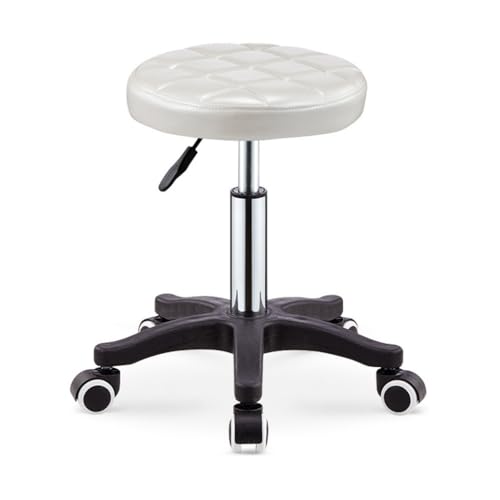 QPKZ PU-Leder Höhenverstellbar Rollhocker, Drehhocker Mit Rollen Arbeitshocker Massagehocker Medizinischer Stuhl Drehstuhl Bürohocker Sitzhocker Kücheocker White von QPKZ