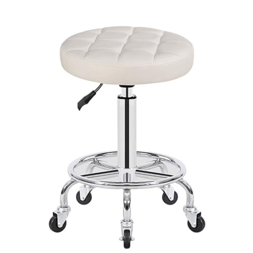QPKZ PU-Leder Höhenverstellbar Rollhocker, Drehhocker Mit Rollen Arbeitshocker Massagehocker Medizinischer Stuhl Drehstuhl Bürohocker Sitzhocker Kücheocker White von QPKZ