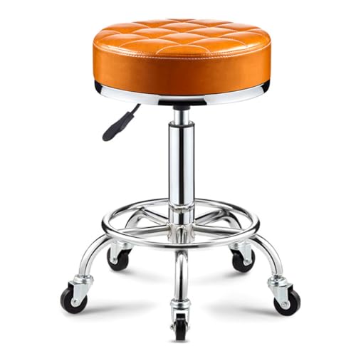 QPKZ PU-Leder Höhenverstellbar Rollhocker, Drehhocker Mit Rollen Arbeitshocker Massagehocker Medizinischer Stuhl Drehstuhl Bürohocker Sitzhocker Kücheocker Yellow von QPKZ