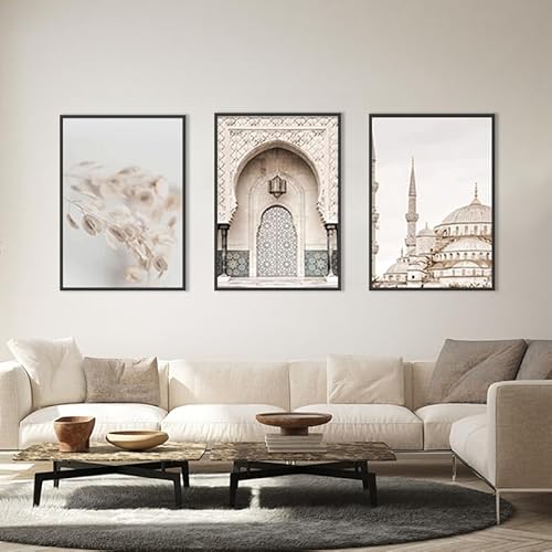 QPLGTU Islamischer Postersatz, Marmor Leinwand Malerei, Arabische Kunst Leinwand Poster, Wohnzimmer, Schlafzimmer Poster Dekoration Hintergrund Wand Leinwand Poster, Rahmenlos (Stil 8,50x70cm*3) von QPLGTU