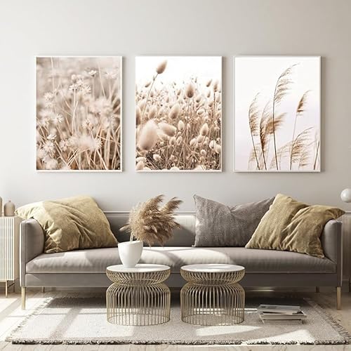 QPLGTU Moderne Wohnhintergrund Wanddekoration Poster, Beige Schilfdekoration Bild, Schlafzimmer, Wohnzimmer Dekoration Gedruckte Leinwand Malerei, Rahmenlos (Stil 1,60x90cm*3) von QPLGTU