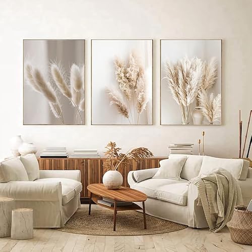 QPLGTU Moderne Wohnhintergrund Wanddekoration Poster, Beige Schilfdekoration Bild, Schlafzimmer, Wohnzimmer Dekoration Gedruckte Leinwand Malerei, Rahmenlos (Stil 2,50x70cm*3) von QPLGTU