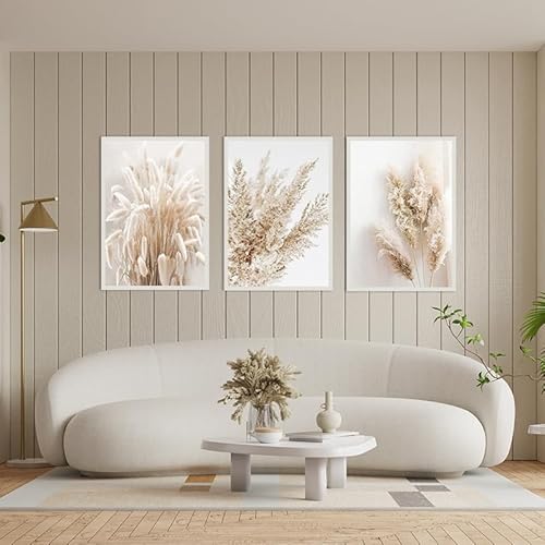 QPLGTU Moderne Wohnhintergrund Wanddekoration Poster, Beige Schilfdekoration Bild, Schlafzimmer, Wohnzimmer Dekoration Gedruckte Leinwand Malerei, Rahmenlos (Stil 3,30x40cm*3) von QPLGTU