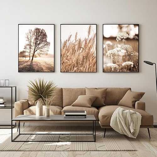 QPLGTU Moderne Wohnhintergrund Wanddekoration Poster, Beige Schilfdekoration Bild, Schlafzimmer, Wohnzimmer Dekoration Gedruckte Leinwand Malerei, Rahmenlos (Stil 4,20x30 cm*3) von QPLGTU