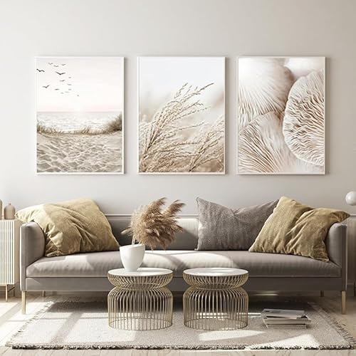 QPLGTU Moderne Wohnhintergrund Wanddekoration Poster, Beige Schilfdekoration Bild, Schlafzimmer, Wohnzimmer Dekoration Gedruckte Leinwand Malerei, Rahmenlos (Stil 6,30x40cm*3) von QPLGTU