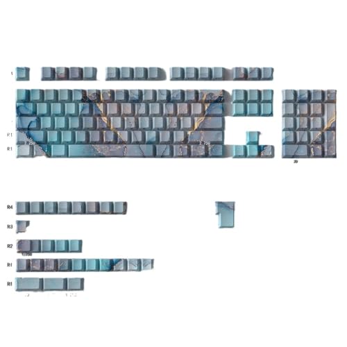 QPSJXN 131 Schwarze Farbstoff-Sub-PBT-Schlüsselkaps mit Marmortextur Seitendruck für Profile mechanische Tastaturen 60% 68% und 75% Layouts(131keys Green Marble) von QPSJXN